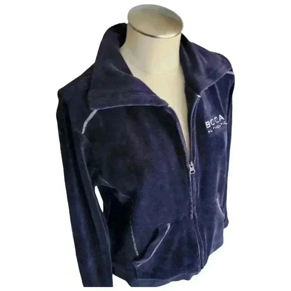 Vintage Y2K Boca Velour Zip-Up Sweatshirt L Navy - Picture 4 of 12